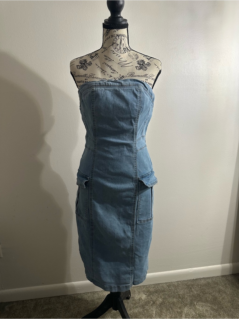 Shein Light Wash Strapless Denim Mini Dress Size 6